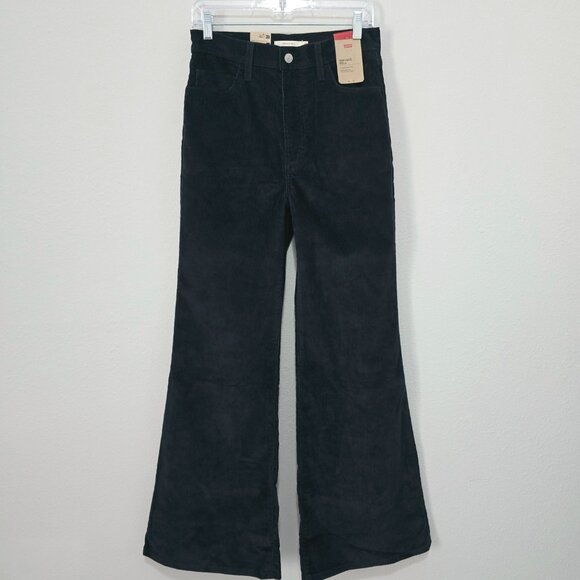 NWT Levi's Ribcage Bell Bottom Flare Corduroy Pants 70s Size 29 Black - Picture 1 of 8